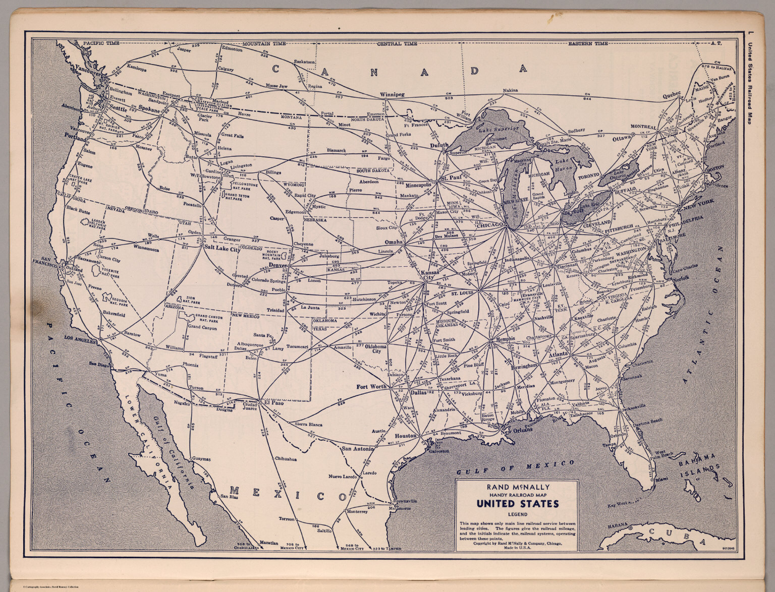 Image of 1940s rail map in the USA